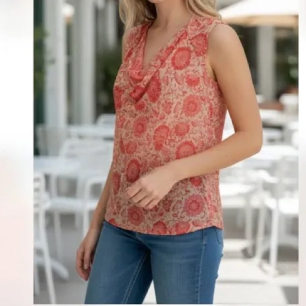 Cabi Draped Neck Floral Tank Top Size M